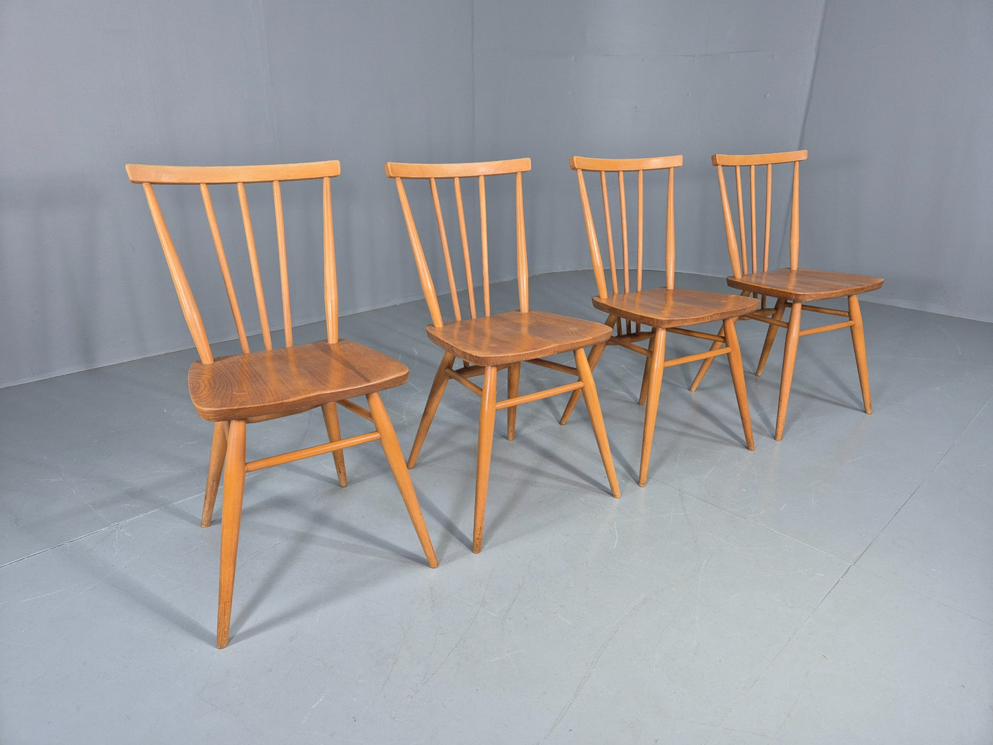 4 Ercol 391 Dining Chairs in Blonde Wood 1960s Retro MCM EB12549