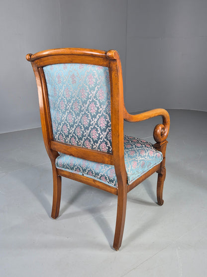 Antique Mahogany Arm Chair Louis Phillipe Style Floral Damask EB12858