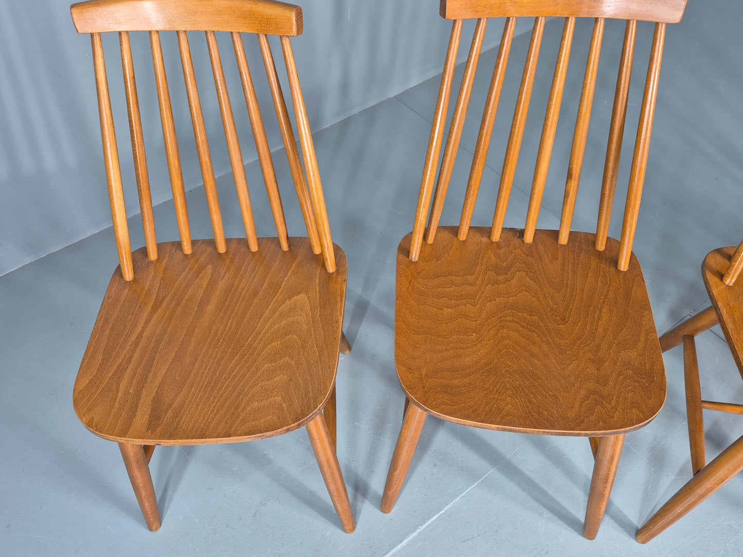 4 Vintage 1970s Retro Dining Chairs Scandinavian Stick Back Design EB12257