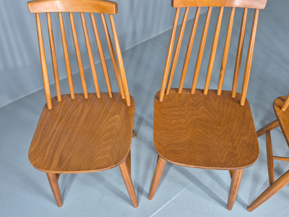 4 Vintage 1970s Retro Dining Chairs Scandinavian Stick Back Design EB12257