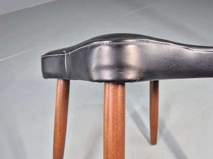 Vintage Danish Mid Century Footstool Black Vinyl Teak Legs 1960s Retro EB12098