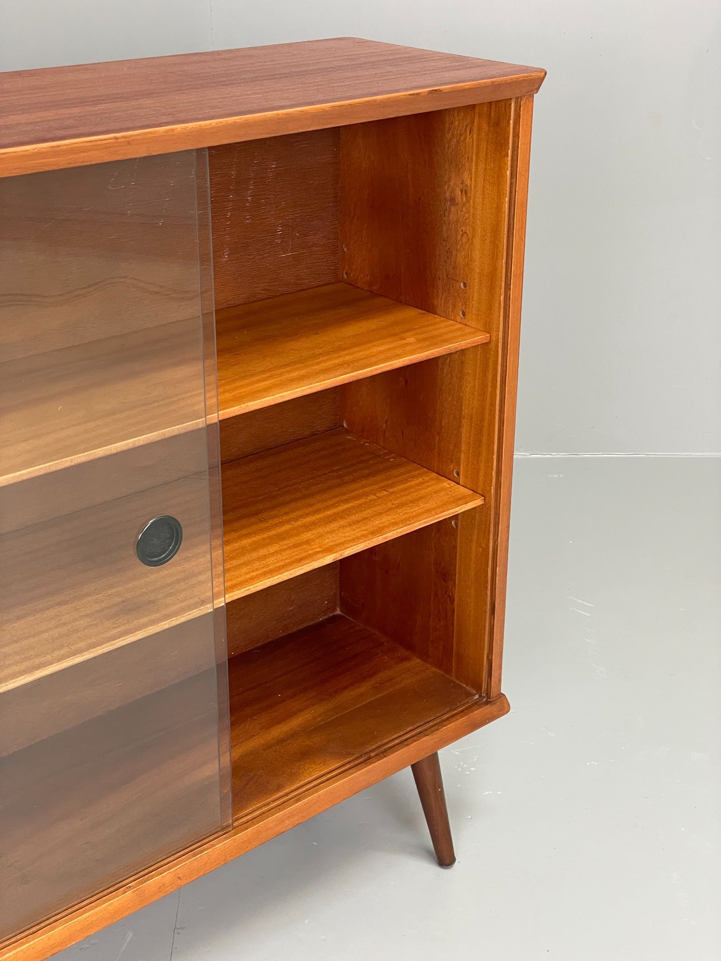 Vintage Glazed Bookcase Cabinet 1960s Mid Century Teak Shelving EB12629