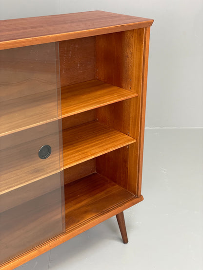 Vintage Glazed Bookcase Cabinet 1960s Mid Century Teak Shelving EB12629