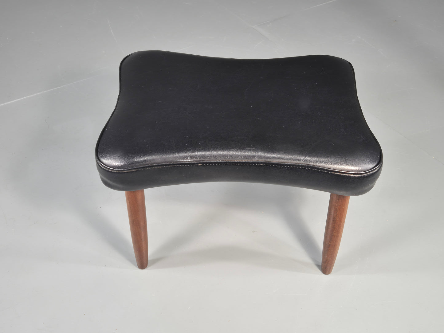 Vintage Mid Century Danish Footstool Black Vinyl Teak Legs 1960s Retro EB12025