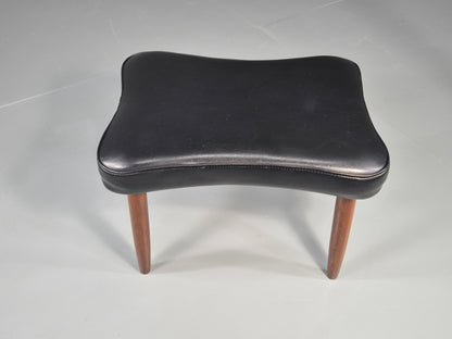 Vintage Mid Century Danish Footstool Black Vinyl Teak Legs 1960s Retro EB12025
