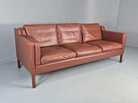 Vintage Stouby 3 Seater Sofa Brown Leather 1980s Retro MCM Danish EB12426