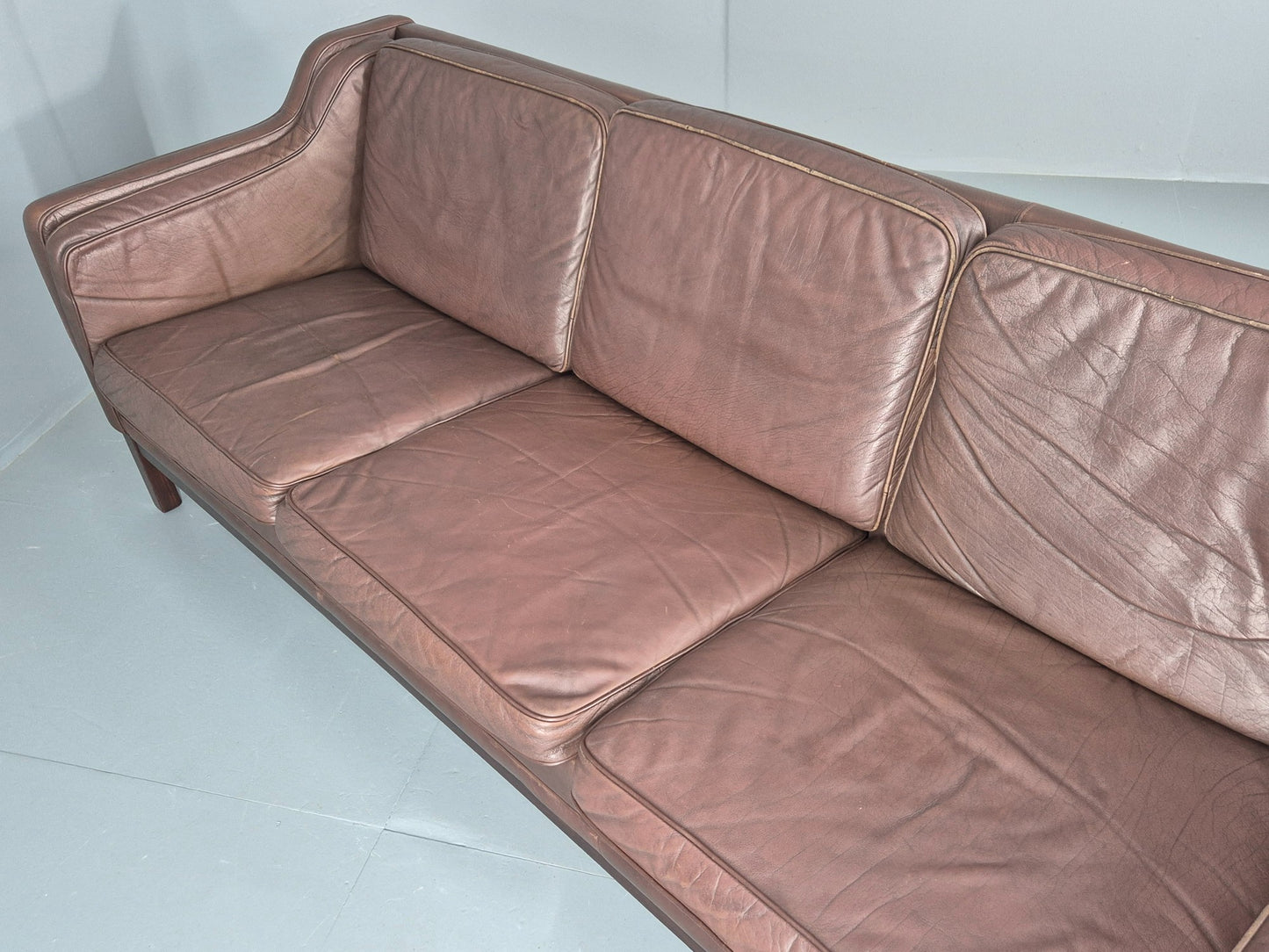 Vintage 3 Seater Sofa Danish Brown Leather Mid Century 1970s Retro EB10069