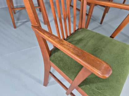 5 Vintage 1960s Dining Chairs Beech Wood frames Green Velvet Seats Retro EB12184