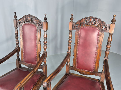 2 Antique Baroque Revival Oak Throne Chairs Late 19th Century EB12259