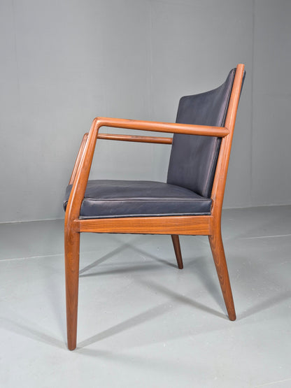 Vintage Mid Century Teak Armchair Blue Leather 1960s Retro EB11910