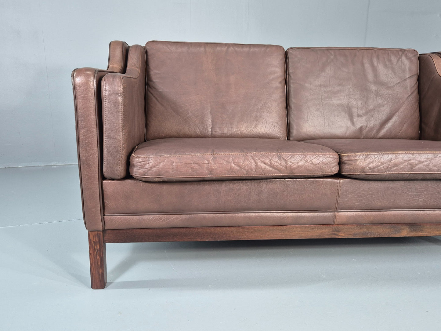 Vintage 2 Seater Sofa Mogens Hansen Brown Leather 80s Retro Mid Century EB12384