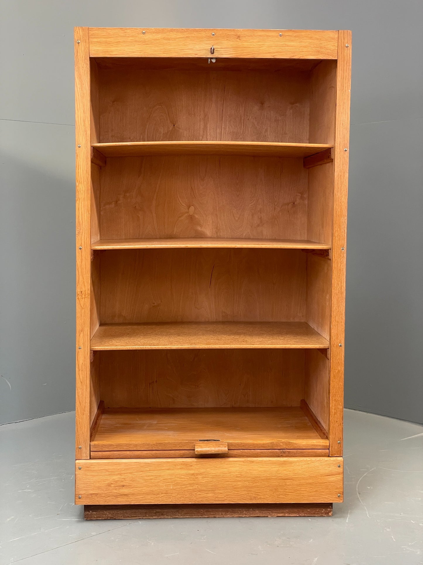 Vintage Tambour Fronted Cabinet Oak Walnut Danish Mid Century Shelving EB12516