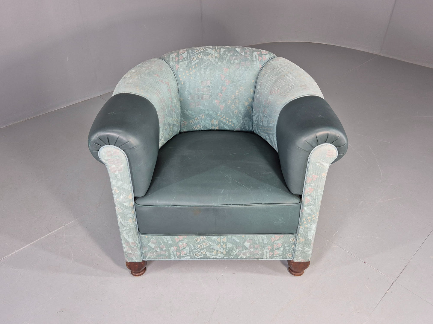 Vintage Art Deco Tub Barrel Chair 1980s Make Over Turquoise Retro EB12714