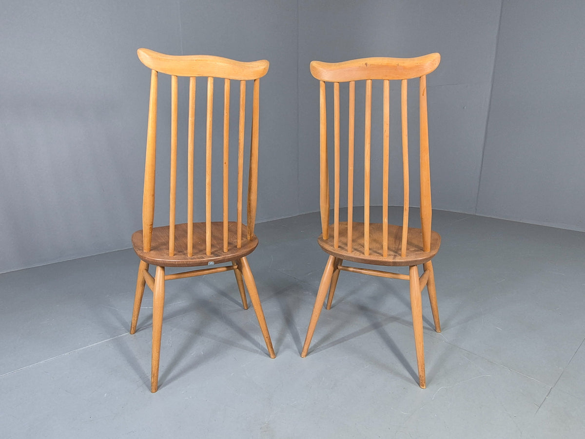 2 Vintage Ercol Goldsmith Dining Chairs Blonde Wood Frame 1970s Retro EB12984