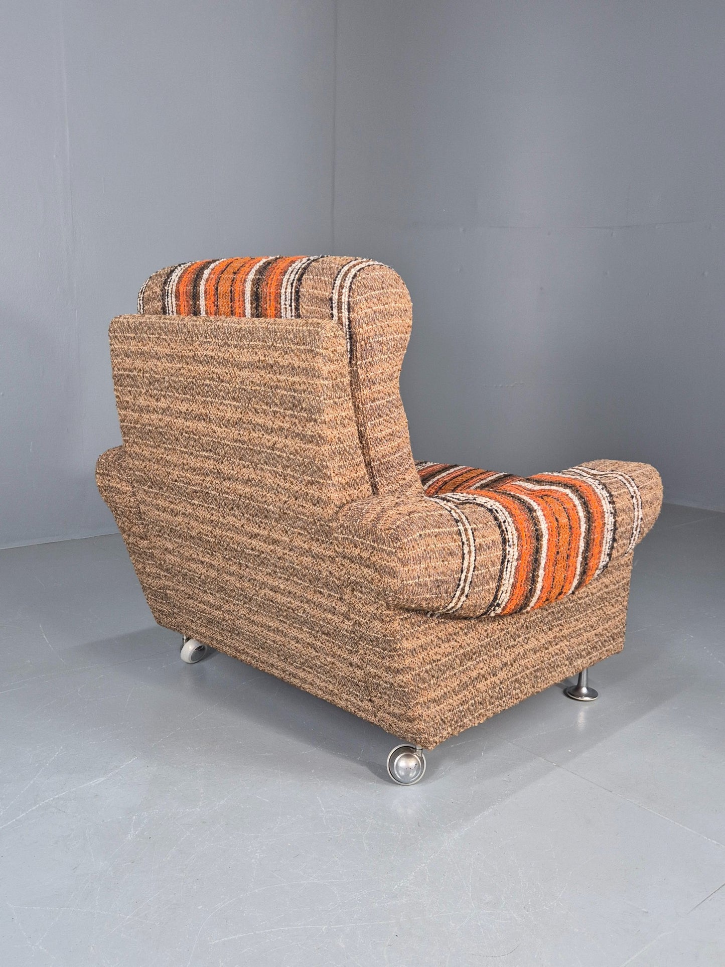 Vintage Retro Lounge Chair 1970s Danish Wool Stripe Upholstery EB12088