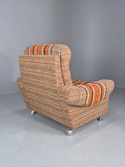 Vintage Retro Lounge Chair 1970s Danish Wool Stripe Upholstery EB12088