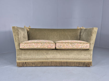 Vintage Danish Knole Sofa 2 Seater Green Velour Floral Cream Cushions EB12770