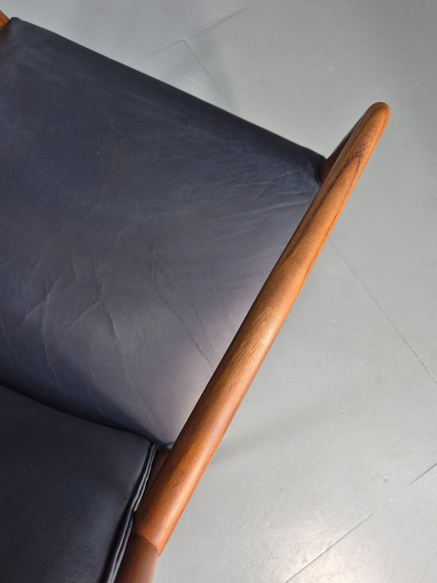 Vintage Mid Century Teak Armchair Blue Leather 1960s Retro EB11906