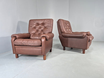 2 Vintage Leather Lounge Chairs 1970s Danish Design Buttoned Retro EB13132