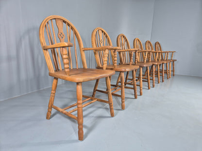 6 Vintage Windsor Armchairs Danish Made Oak Bobbin Turned 20th Century EB12671