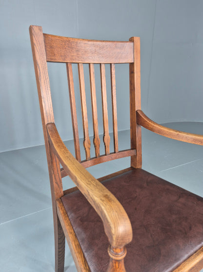 Antique Oak Elbow Chair Arts and Crafts Edwardian Vinyl Seat  EB12525