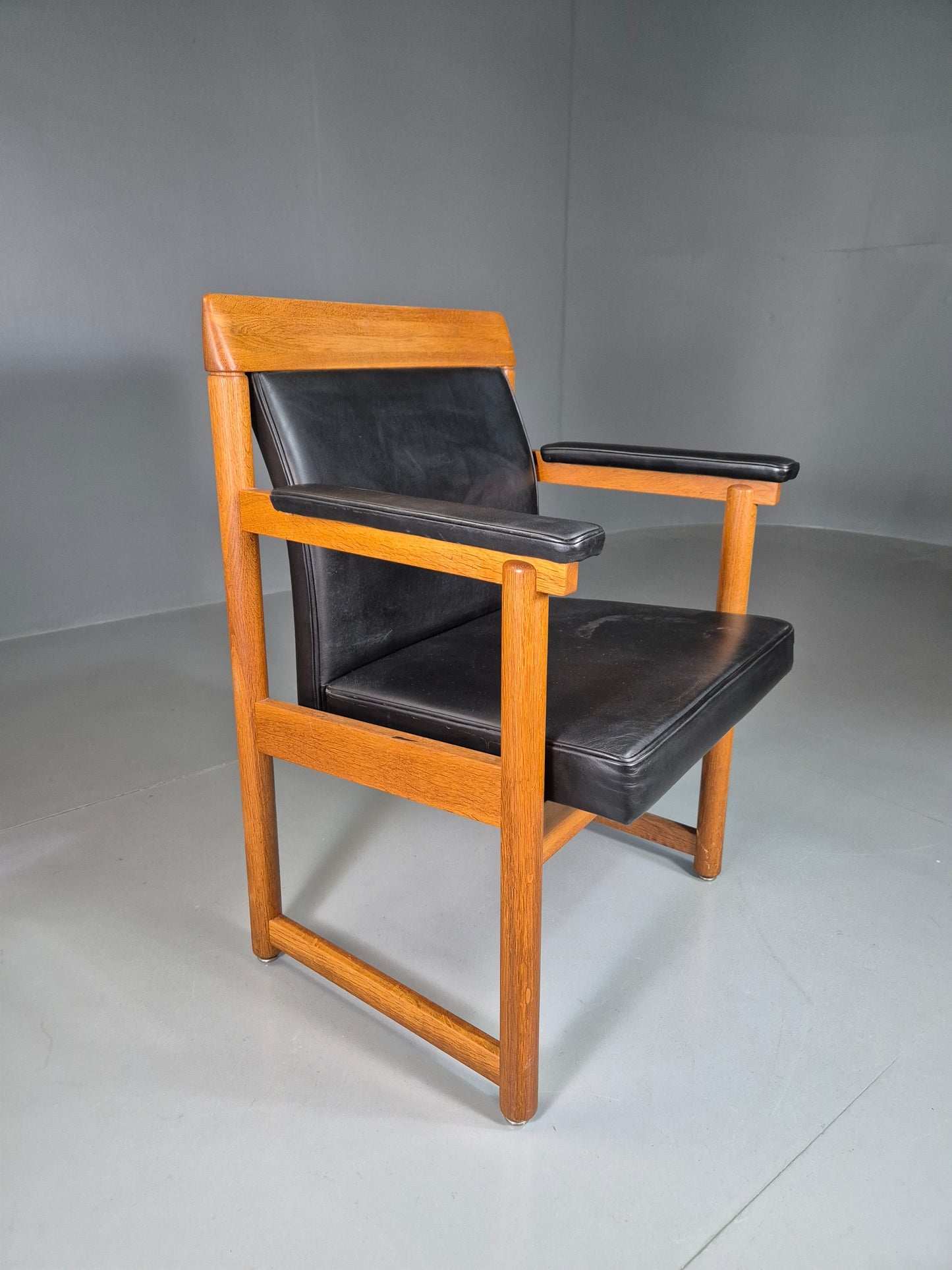Vintage Mid Century Elbow Desk Chair Swedish 1960s Black Leather Retro EB07001