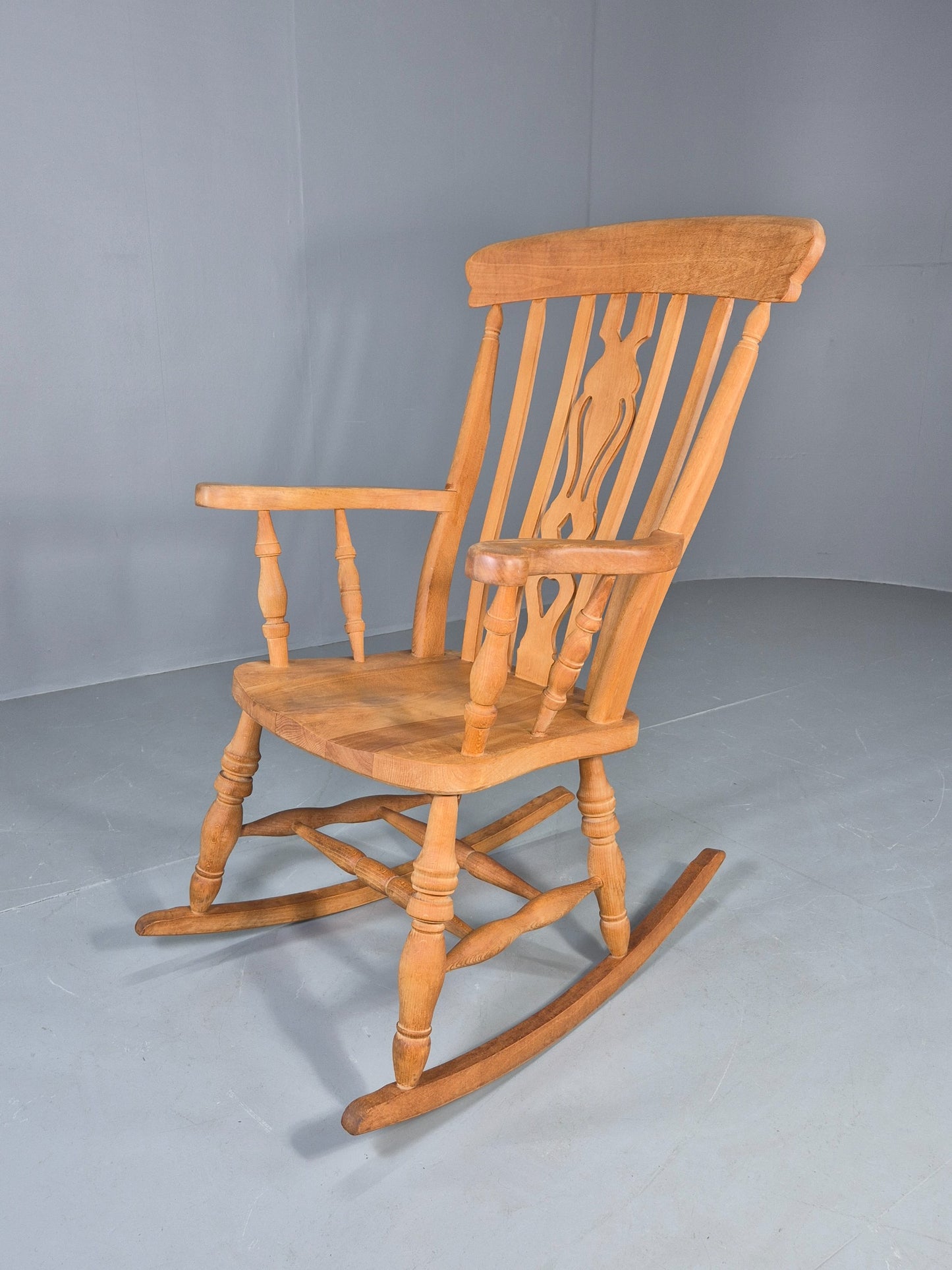 Vintage Beech Rocking Chair Antique Style Late 20th Century Splat Back EB12799