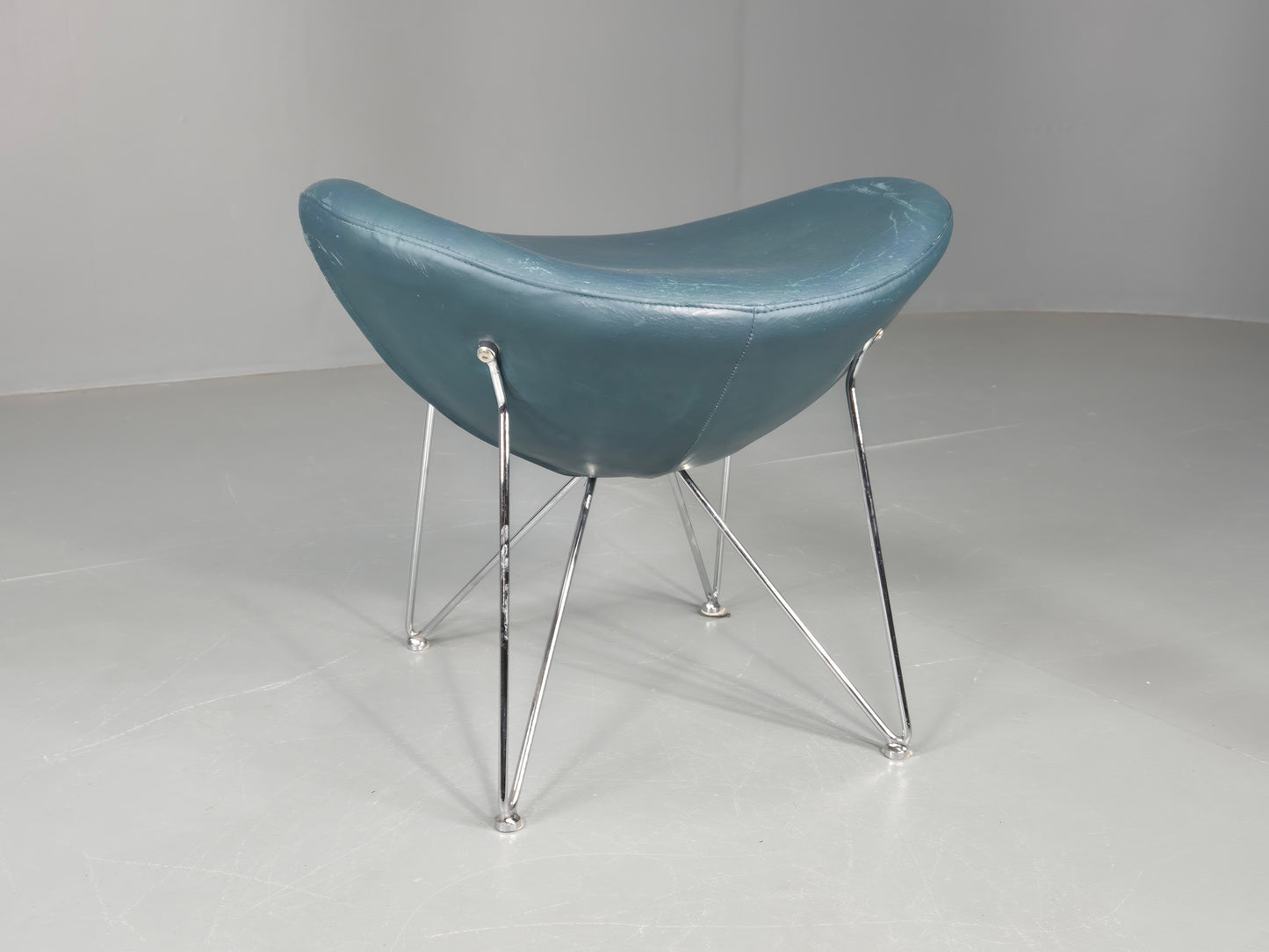 Vintage Danish Mid Century Footstool Green Vinyl Chrome Rod  Retro EB12149