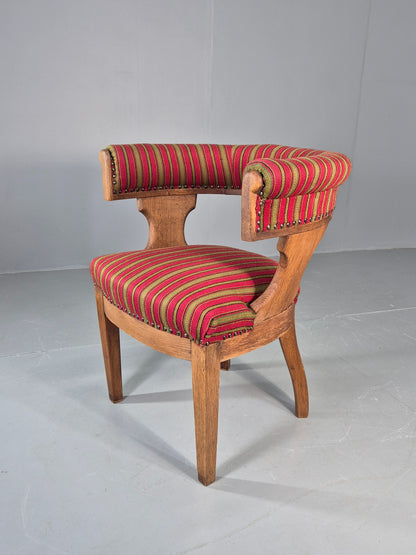 Antique Danish Library Chair Oak Frame Wool Upholstery 19th Century EB12772