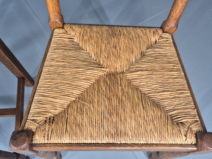 Vintage Spanish Style Country Chairs Rush Seated Oak Frames EB11951
