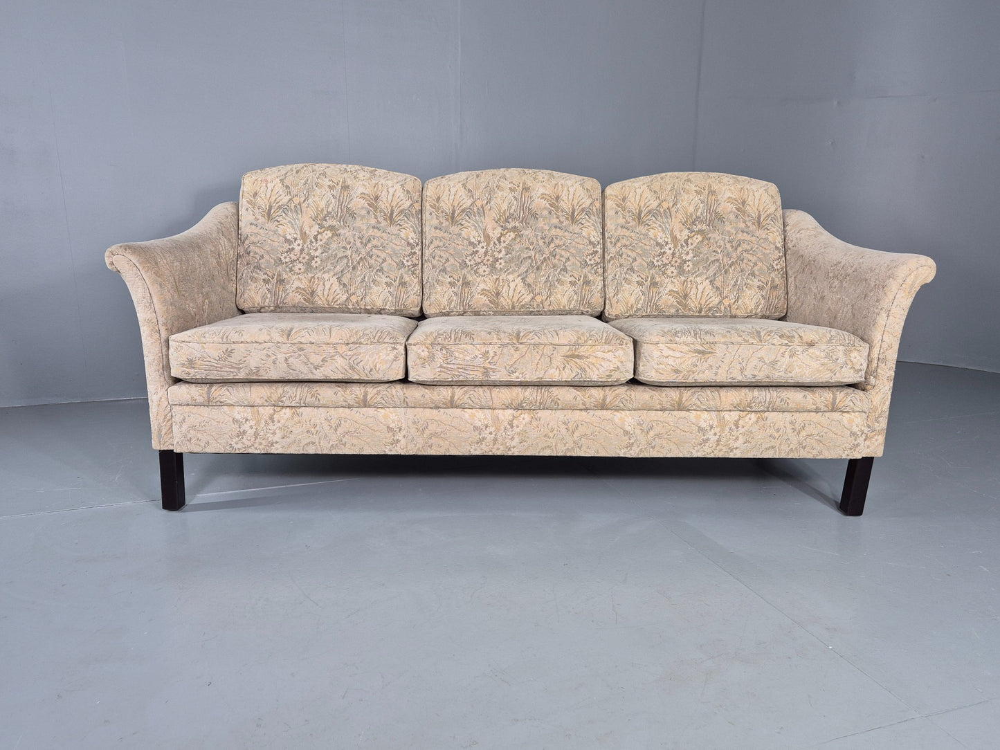 Vintage Danish 3 seater Sofa 1980s Floral Cotton Velour retro MCM EB12562
