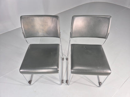 2 Stacking Chairs Modern Design Brunner Linos Leather Chrome EB11918 MSTA