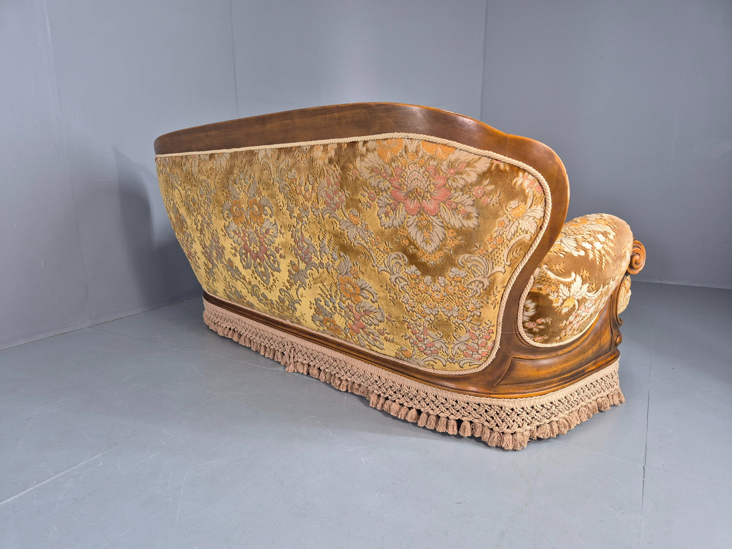 Vintage Danish 1970s 3 seater Sofa Gold Floral Upholstery Hardwood Frame EB12743