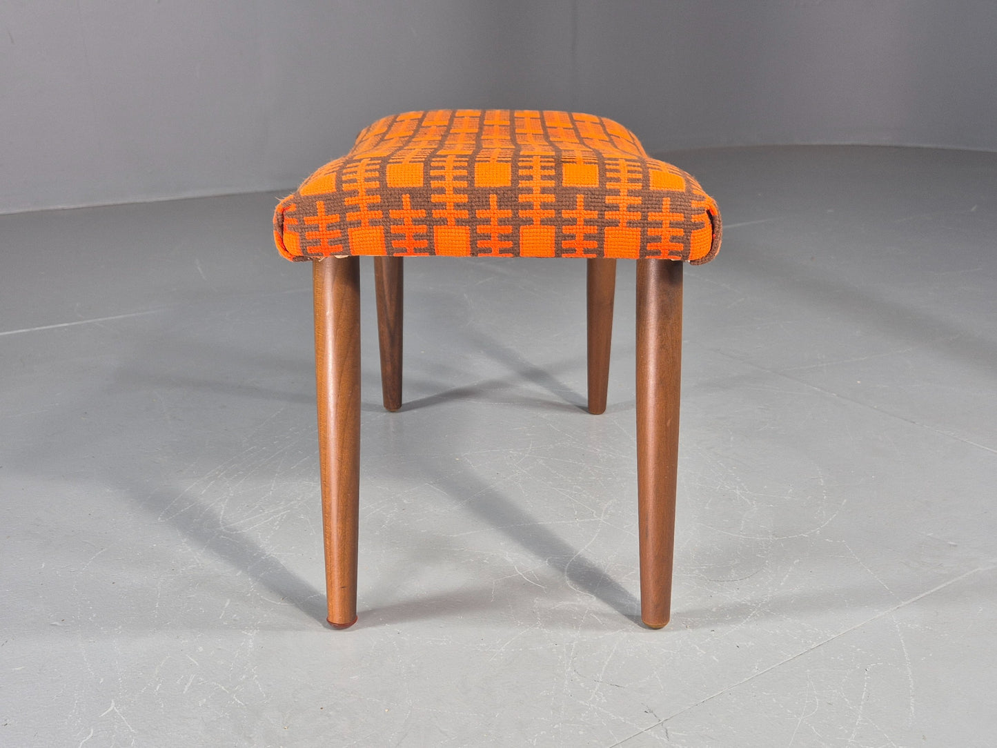 Vintage Mid Century Footstool Danish Orange and Brown Beech Legs 1960s EB12094