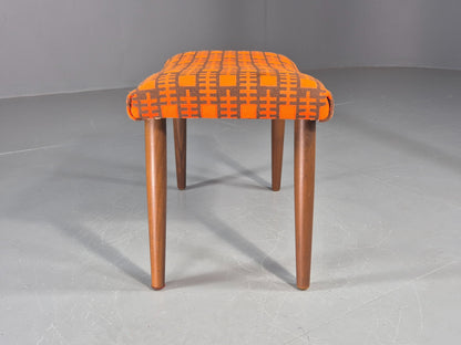 Vintage Mid Century Footstool Danish Orange and Brown Beech Legs 1960s EB12094