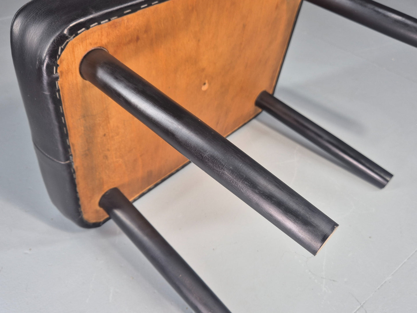 Vintage Mid Century Danish Black Vinyl Footstool Retro 1960s EB12265