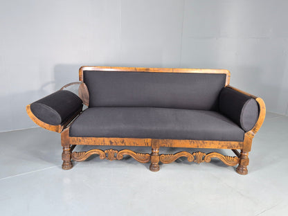 Vintage Danish Drop End Sofa Baroque Revival 1920s Antique Carved Wood EB12756