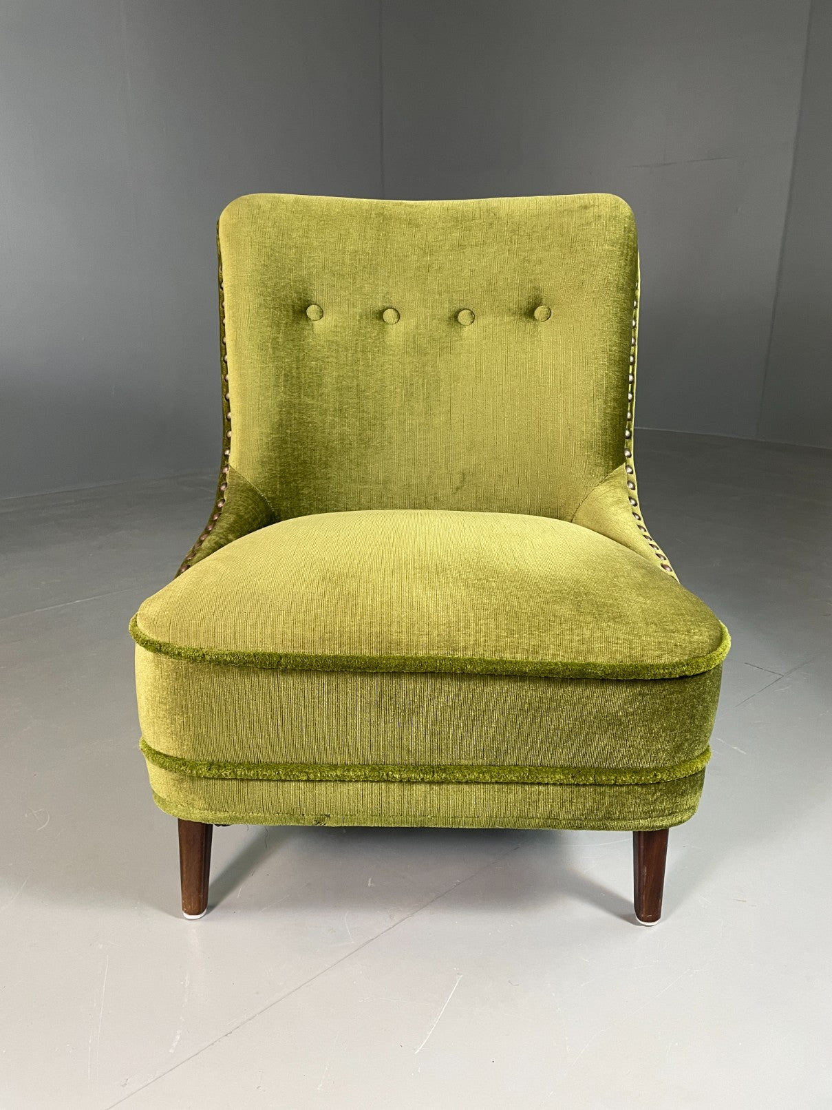 Vintage Cocktail Chair 1950s Danish Green Velvet Velour Retro EB06603