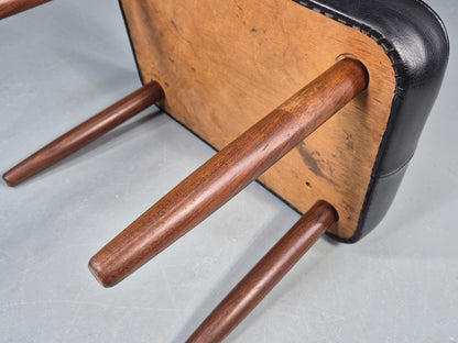 Vintage Danish Mid Century Footstool Black Vinyl Teak Legs Retro 1960s EB12156
