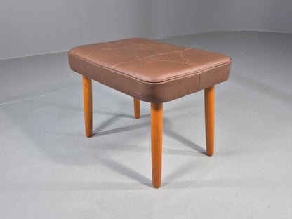 Vintage Danish Mid Century Footstool Brown Vinyl 1960s Retro  EB12032