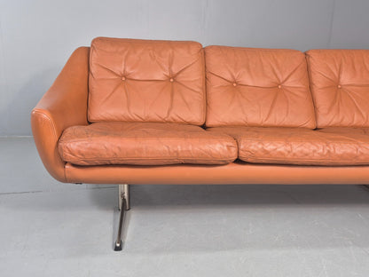 Vintage 3 Seater Sofa Tan Leather Danish 1960s Edmund Jorgensen Design EB12226