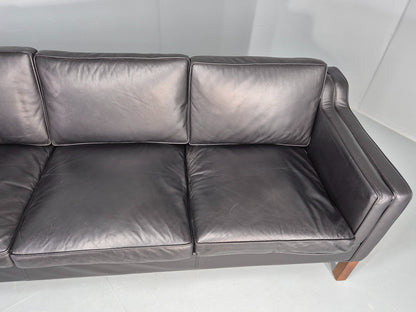 Vintage 3 Seater Sofa Black Leather Mogensen Shape 1980s Retro MCM EB12385