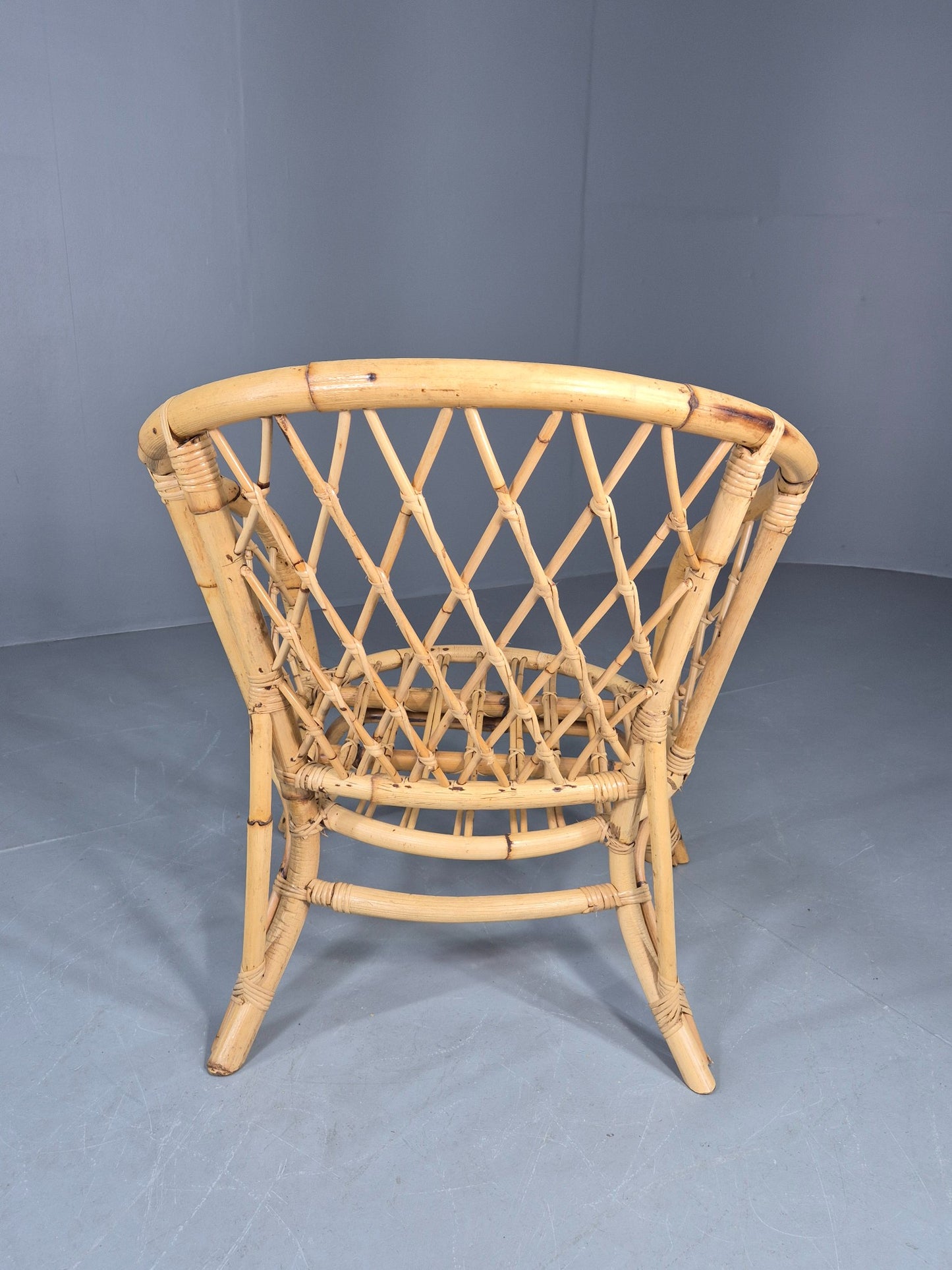 Vintage Bent Bamboose and Rattan Lounge Chair 1980s Retro Eb12649