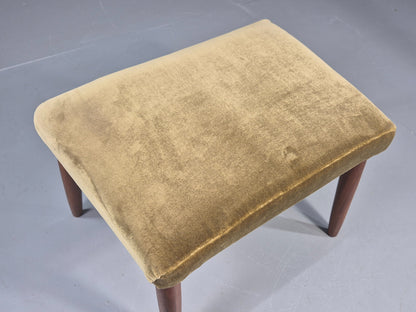 Vintage Danish Mid Century FootStool Teak legs Green Velour 1960s Retro EB12030