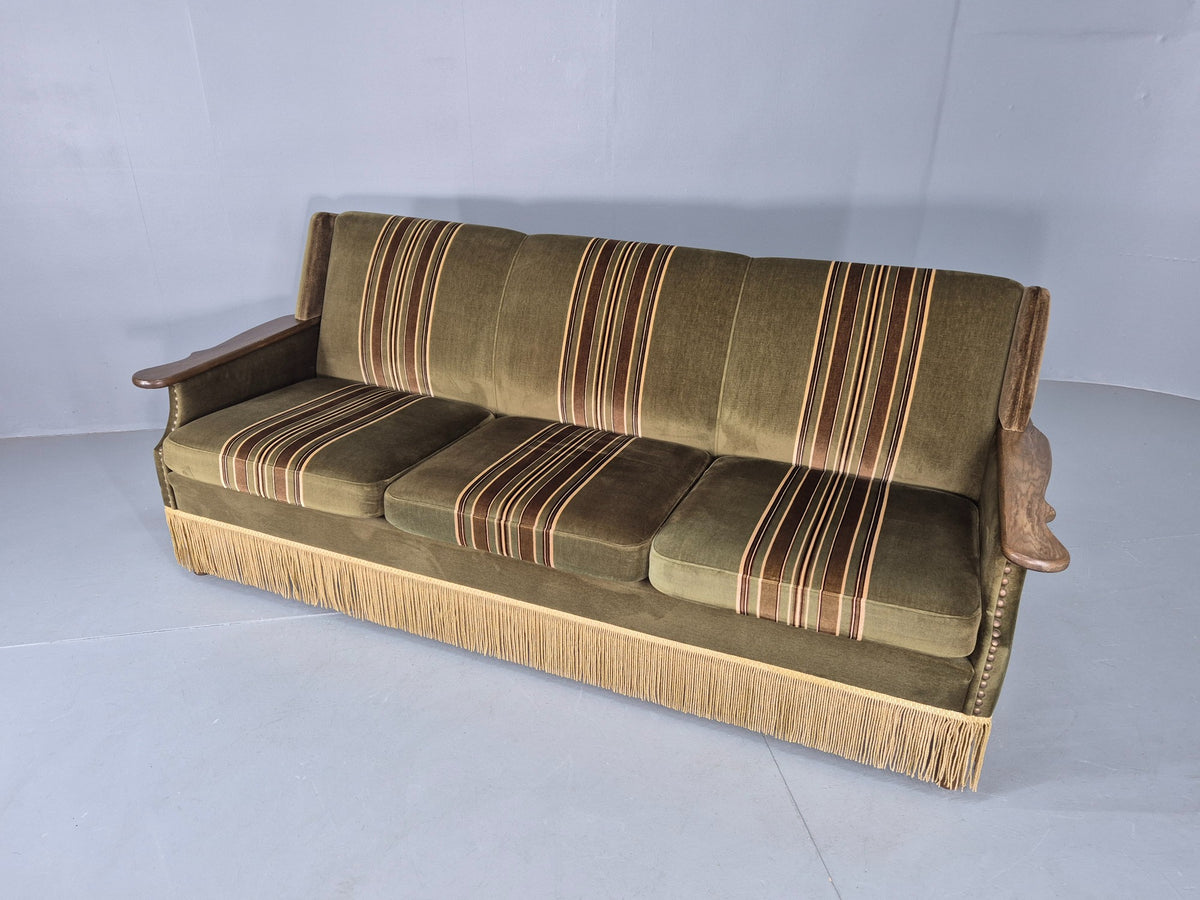 Vintage Danish 3 Seater Sofa 1970s Kjaernulf Styled Green Stripe Retro EB12729
