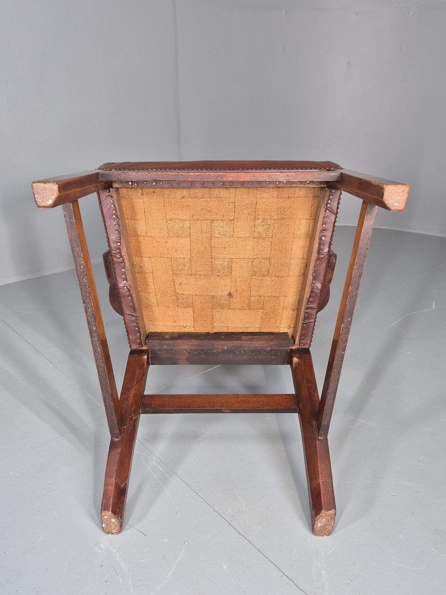 Antique Georgian Elbow Chair Mahogany Frame Leather Seat Splat Back EB11933