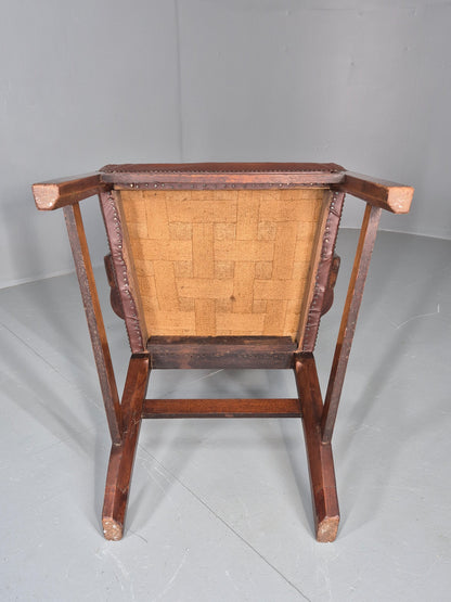 Antique Georgian Elbow Chair Mahogany Frame Leather Seat Splat Back EB11933