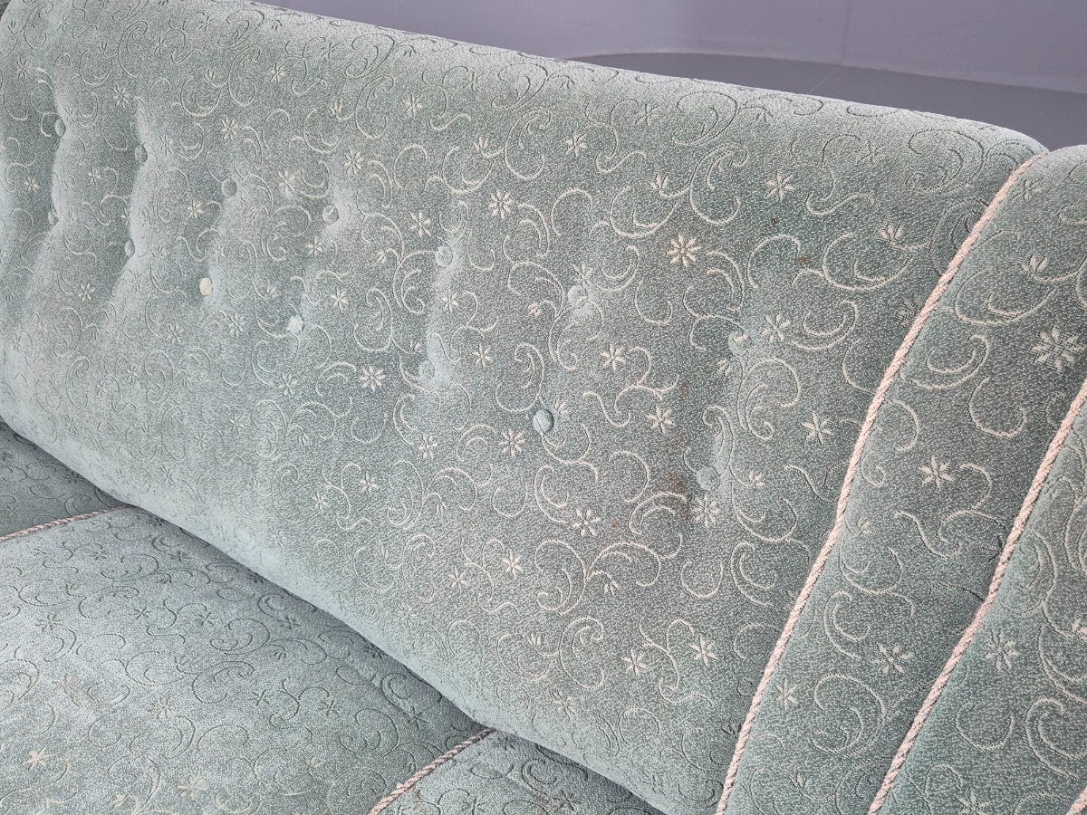 Danish 1950s 3 seater Sofa Shell Back Green Moquette Curved Front EB12768