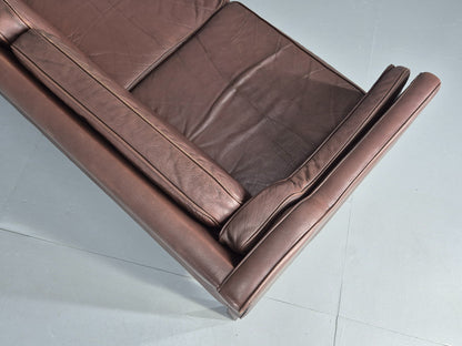 Vintage 3 Seater Sofa Danish Brown Leather Mid Century 1970s Retro EB10069