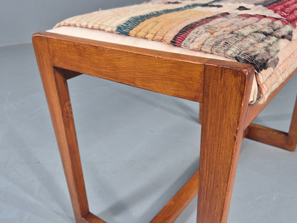 Vintage Mid Century Foot Stool Folk Art Wool Upholstery 1960s EB12006